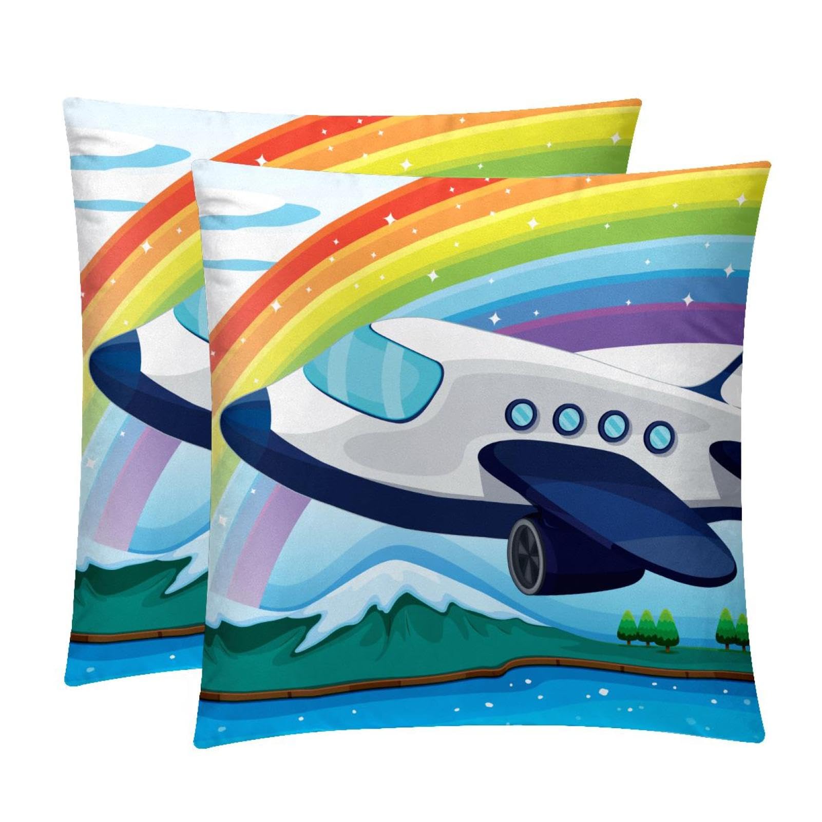 TDGKPZ Airplane Rainbow Throw Pillow Covers 2 Pack Pillowcases Soft Cozy Pillow Cases For Couch Bed Sofa 45x45cm