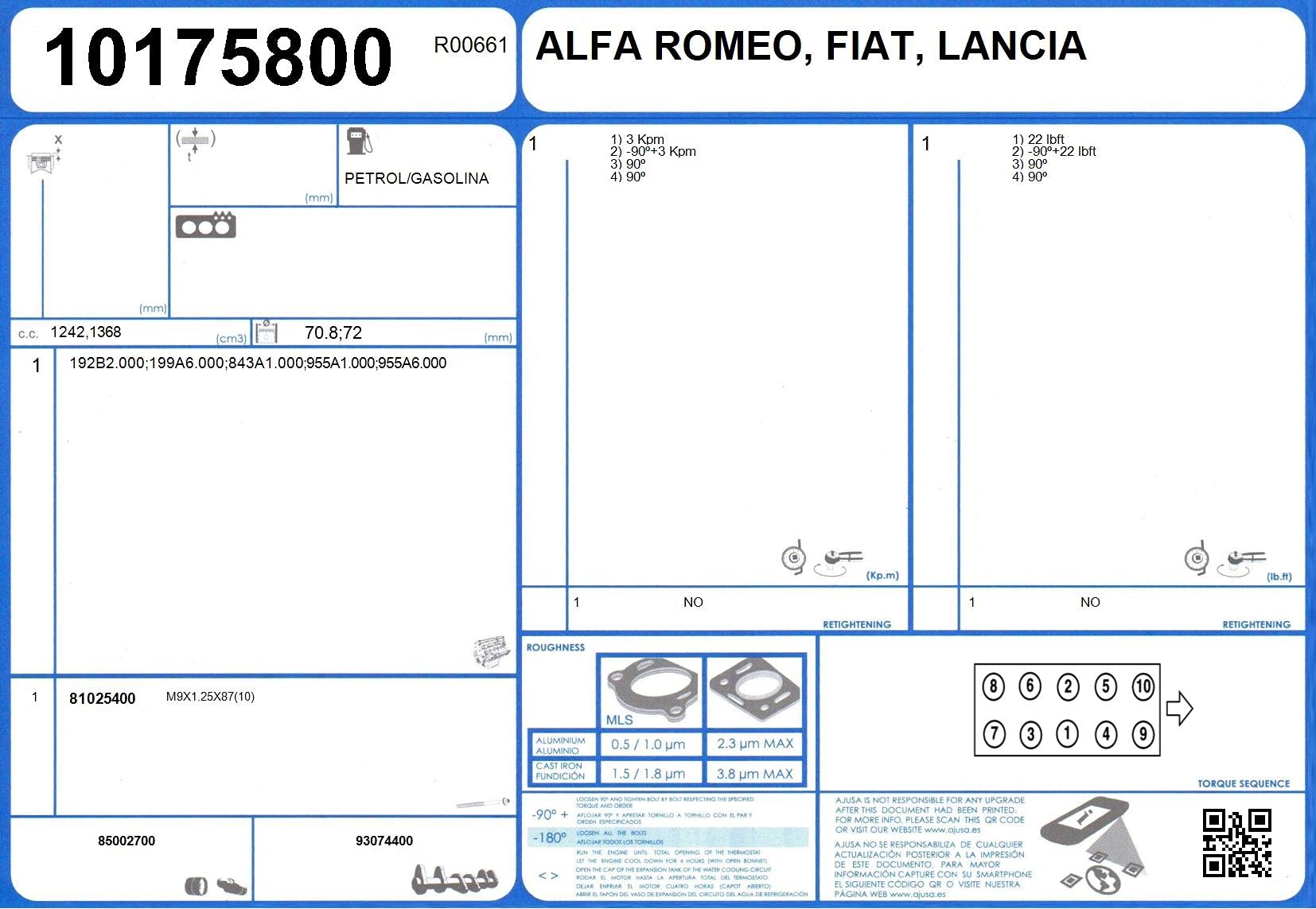 Ajusa 52286100 Kit Guarnizioni, Testata