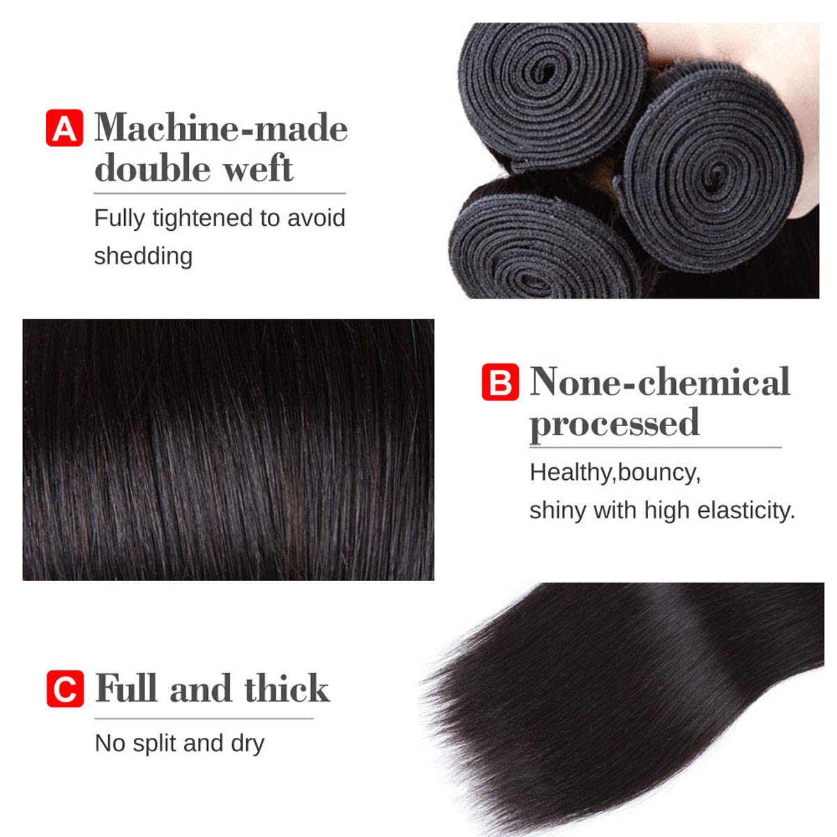 3 Bundles with Frontal Straight Virgin Hair Weave 13x4 Ear to Ear Frontal Lace Closure with Baby Hair 9A Unprocessed Human Hair Extension (24 26 28+20Frontal)