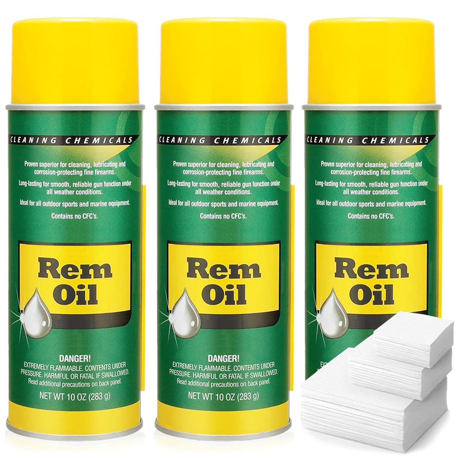 RGNINE 3 Pack Oil Spray 10 Oz Gun Oil And Cleaner - 3x10 Oz Oil Spray Gun Oil Aerosol and Gun Cleaning Patches - Oil Clp Gun Cleaner And Lubricant Aerosol 3x10 Oz + Gun Cleaner Patches 50pcs