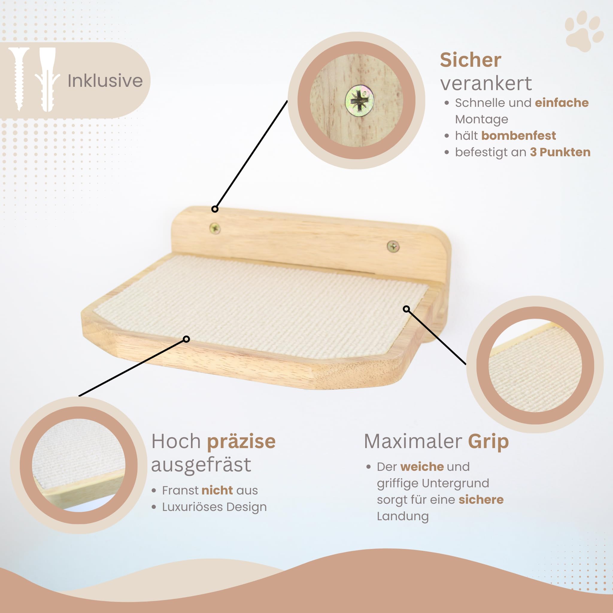 AZANO® Katzentreppe 3er Set | Groß | Kletterwand Katzen | Katzenleiter Wand [Modernes Design aus Holz] | Katzentreppe Wand | Katzenleiter | Größe L (Weiß)