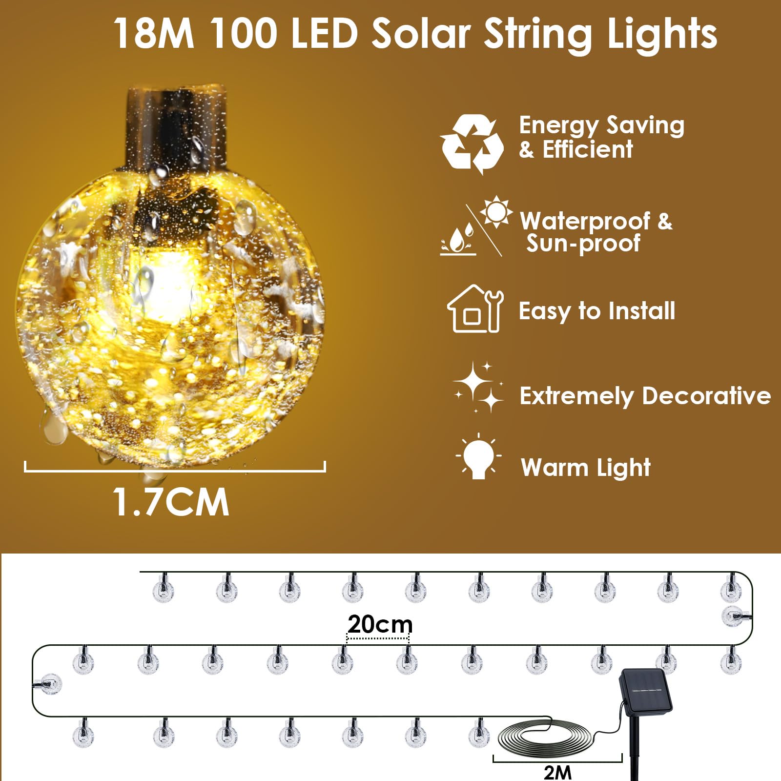 Suolita Solar Garden Lights Outdoor, 100 LED 18M/59Ft Solar String Lights Outside Waterproof - Image 4