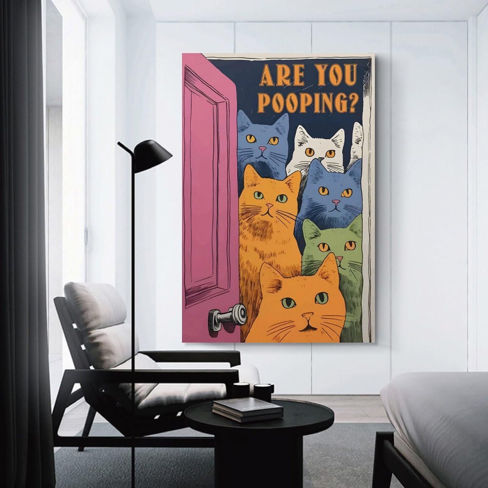 Junmoney Unframe-Style-2 Cats Asking Are You Pooping Home Decor Wall Art 20X30inch(50X75cm), For Lounge, Study, Hallway Or Flat Walls, Stylish Home Artwork For Focal Walls