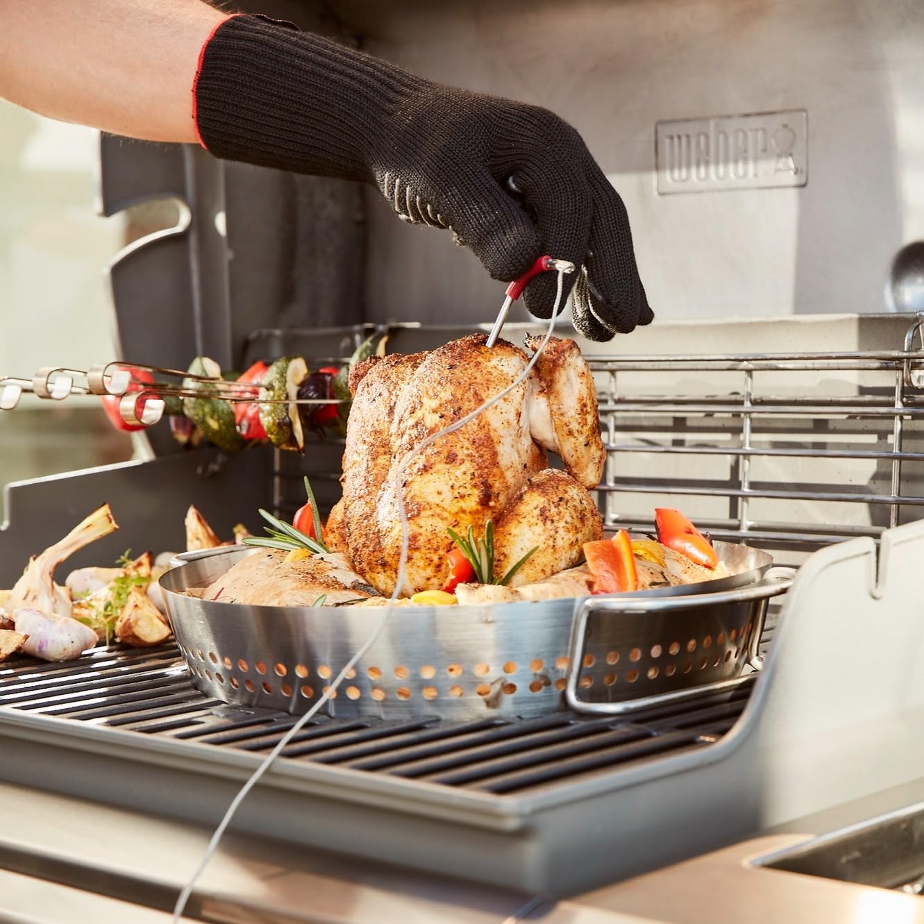 Weber Support à volaille en Acier Inoxydable pour Gourmet BBQ System/Cuisson juteuse du Poulet ou de la Dinde, Compatible Lave-Vaisselle – Argent (8838)
