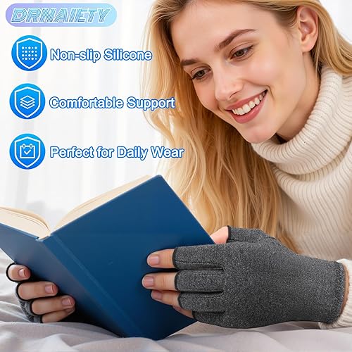 Miniatura 19 de DRNAIETY 2 pares de guantes de compresión para artritis de manos, dolor del túnel carpiano, artritis reumatoide, RSI, sin dedos, antideslizantes