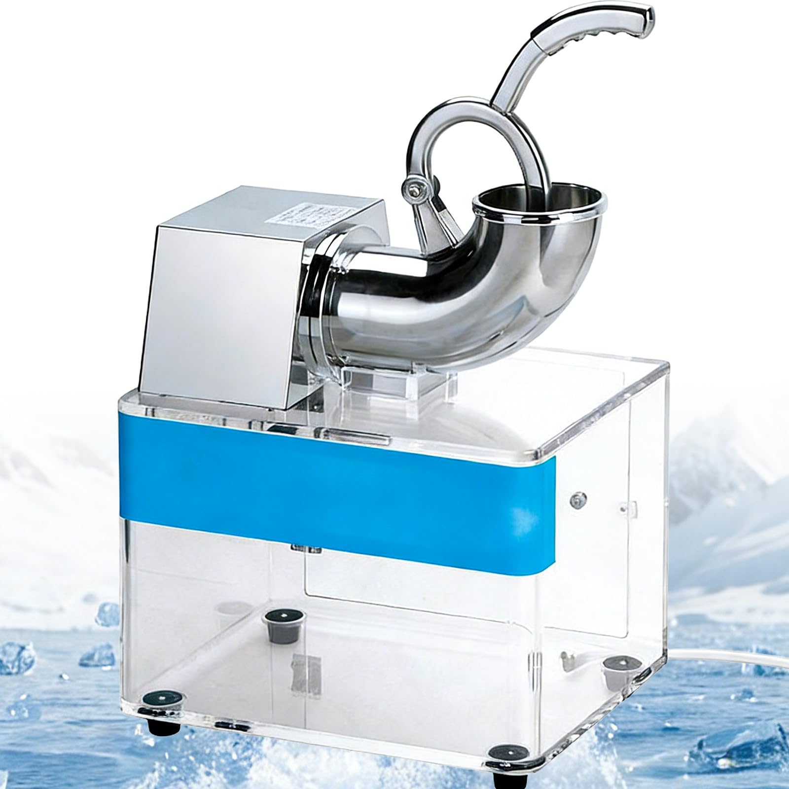 Sjyclaviger Commercial Ice Crusher, 200kg/H Commercial Shaved Ice Machine, with Acrylic Box And Stainless Steel Dual Blades, For Family Restaurants Bars Snow Cone Machine B