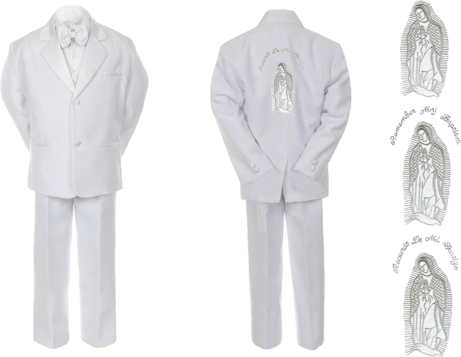 Infant New Born Baby Boy Christening Baptism White Suit Virgin Mary On Back Sm-7