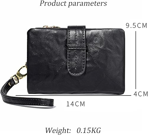 Miniatura 3 de Carteras pequeñas de cuero Rfid para mujer, billeteras dobladas medianas para mujer, cartera compacta y triple plegable con correa para la muñeca,