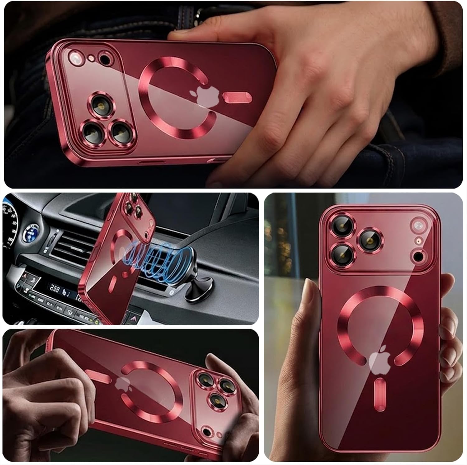 Magnetic Case for iPh 18 Pro Max with 2 Privacy Screen Protector Compatible with MagSafe,Slim Metallic Soft Shockproof Scratch Resistant Protective Phone Case for iPh 18 Promax,Dark Cherry image 5
