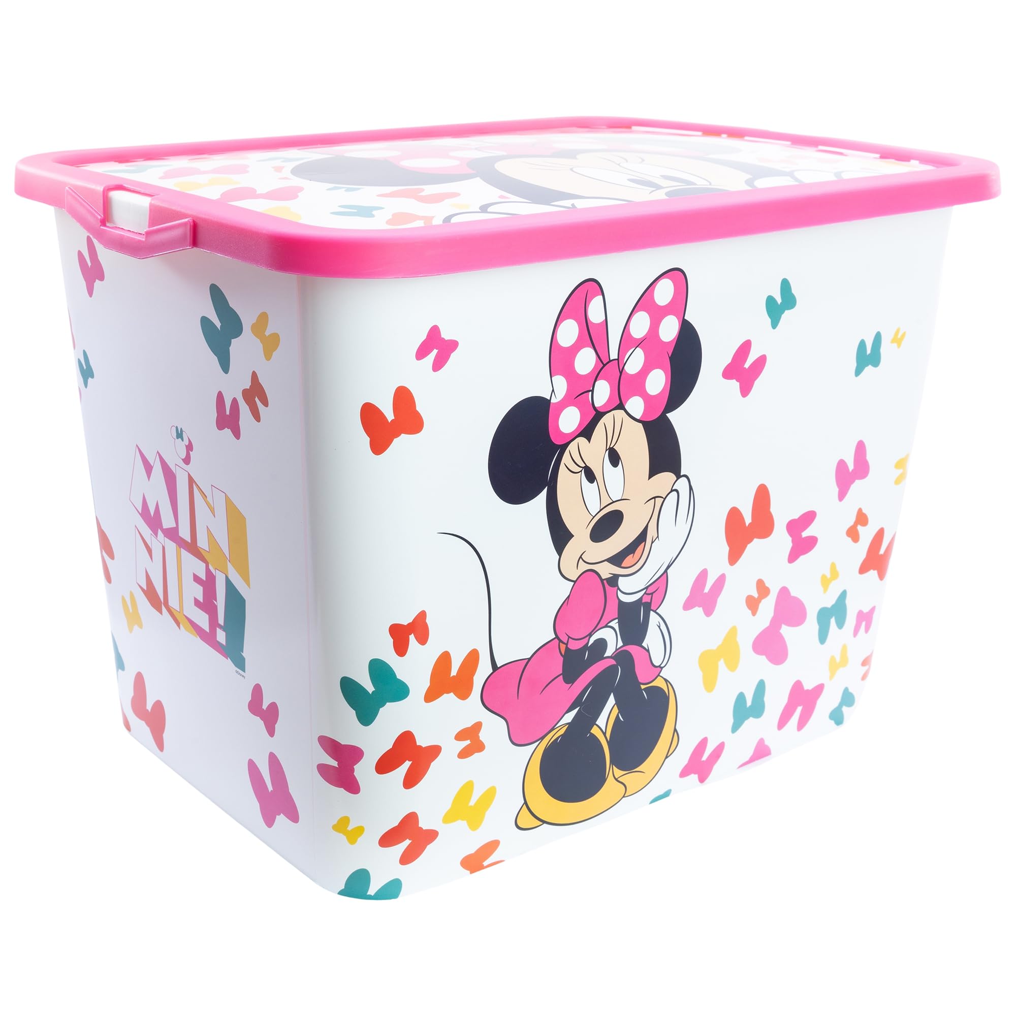 Stor Minnie Mouse Storage Box with Click Closure 23 Litres - Kids Plastic Organiser Container for Toys and Bedroom Organisation