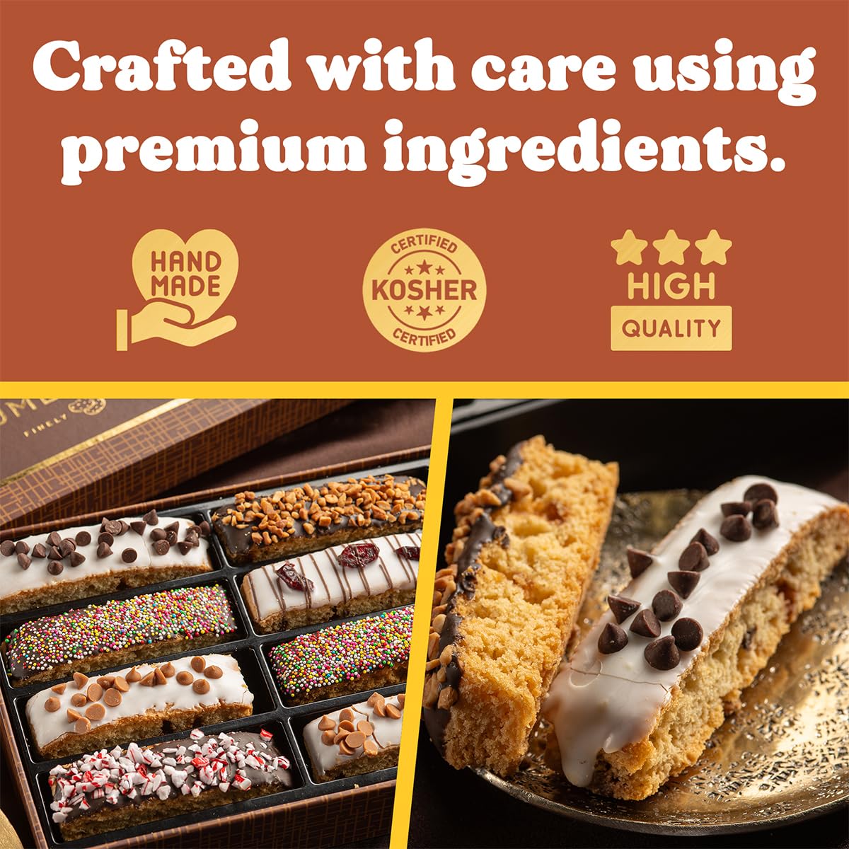 Fathers Day Cookies Gift Basket - 12 Gourmet Chocolate Covered Biscotti with Assorted Toppings - Food Gift Box for Dad, Him, Husband, Father's Day, Mother's Day, Family, Sympathy, Men & Women.