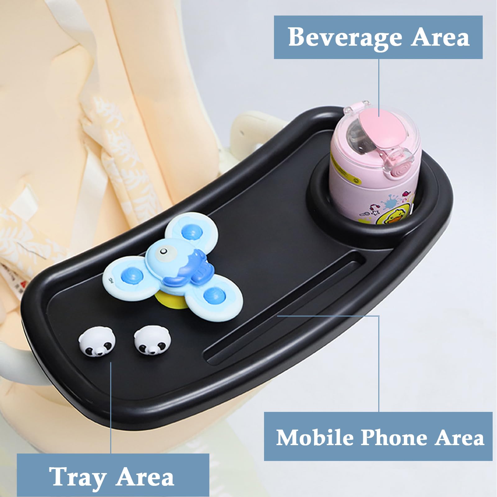 Vassoio Universale per Passeggino, Vassoio per Passeggino Universale, Vassoio Snack per Passeggino, Vassoio per Snack per Passeggino, Adatto per la Maggior Parte dei Passeggini (Nero)