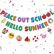 Peace Out School Hello Summer Banner, Schools Out For Summer Banner, Happy Last Day Of School Garland, First Day Of School Decorations for Hello Summer Vacation Pool Tropical-Themed Party Decorations