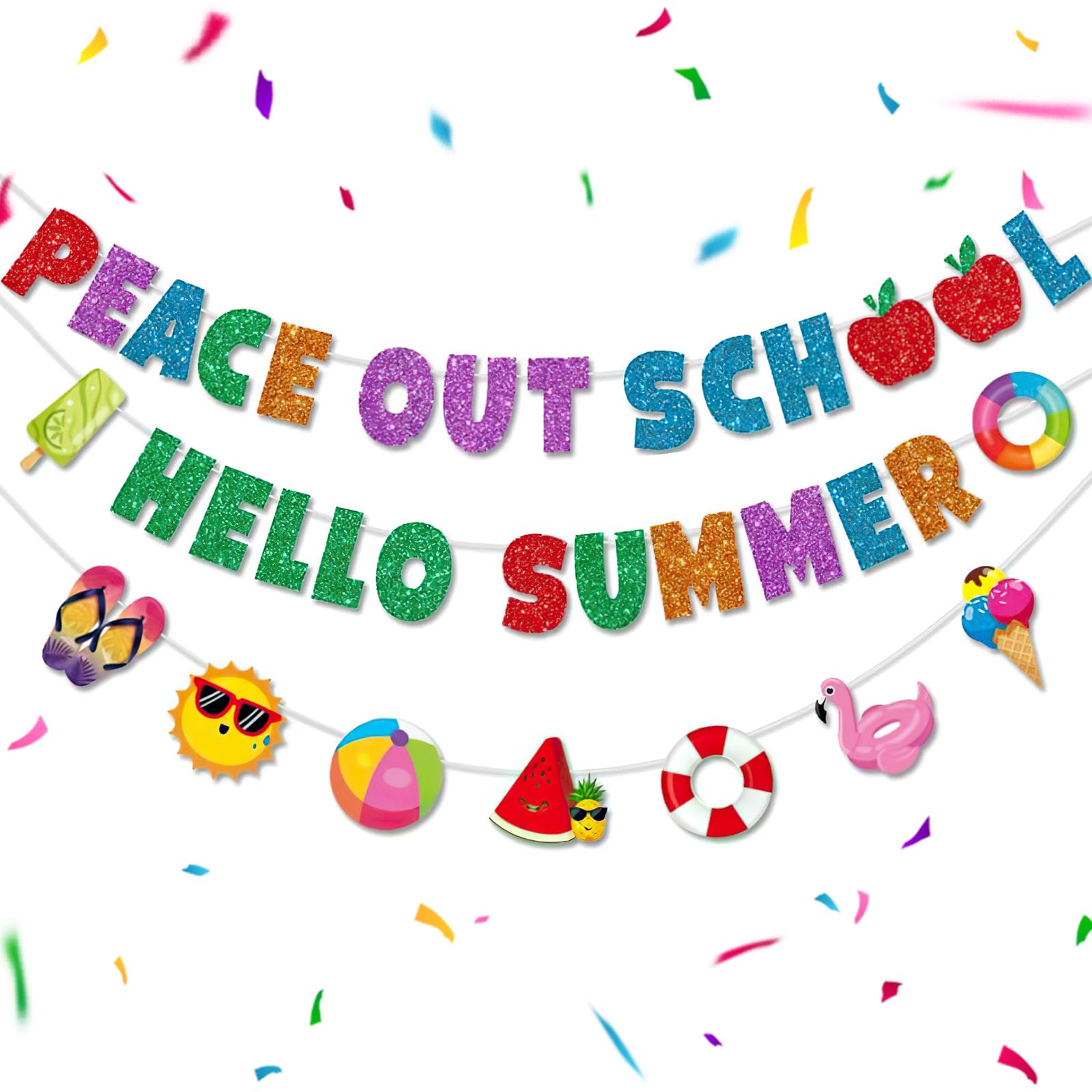 Peace Out School Hello Summer Banner, Schools Out For Summer Banner, Happy Last Day Of School Garland, First Day Of School Decorations for Hello Summer Vacation Pool Tropical-Themed Party Decorations