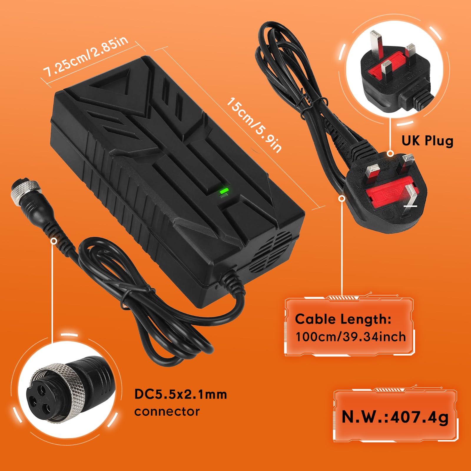 54,6V 2A ładowarka do skutera elektrycznego do Hitway H5/H5 Pro, UrbanGlide E-Cross, 48 V ładowarka do Kugoo M4, szybkie ładowanie do Smartgyro Speedway+2L wodoodporna torba