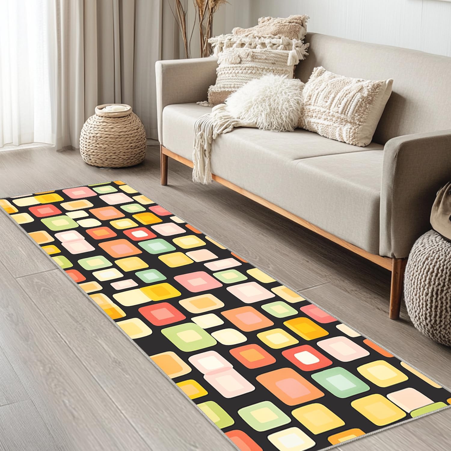 Colorful Abstract Runner Rug for Hallway Kitchen 2x6 Black Modern Area Rugs, Machine Washable Rug for Bedroom, Low Pile Soft Large Carpet for Dining Room Office Non Slip