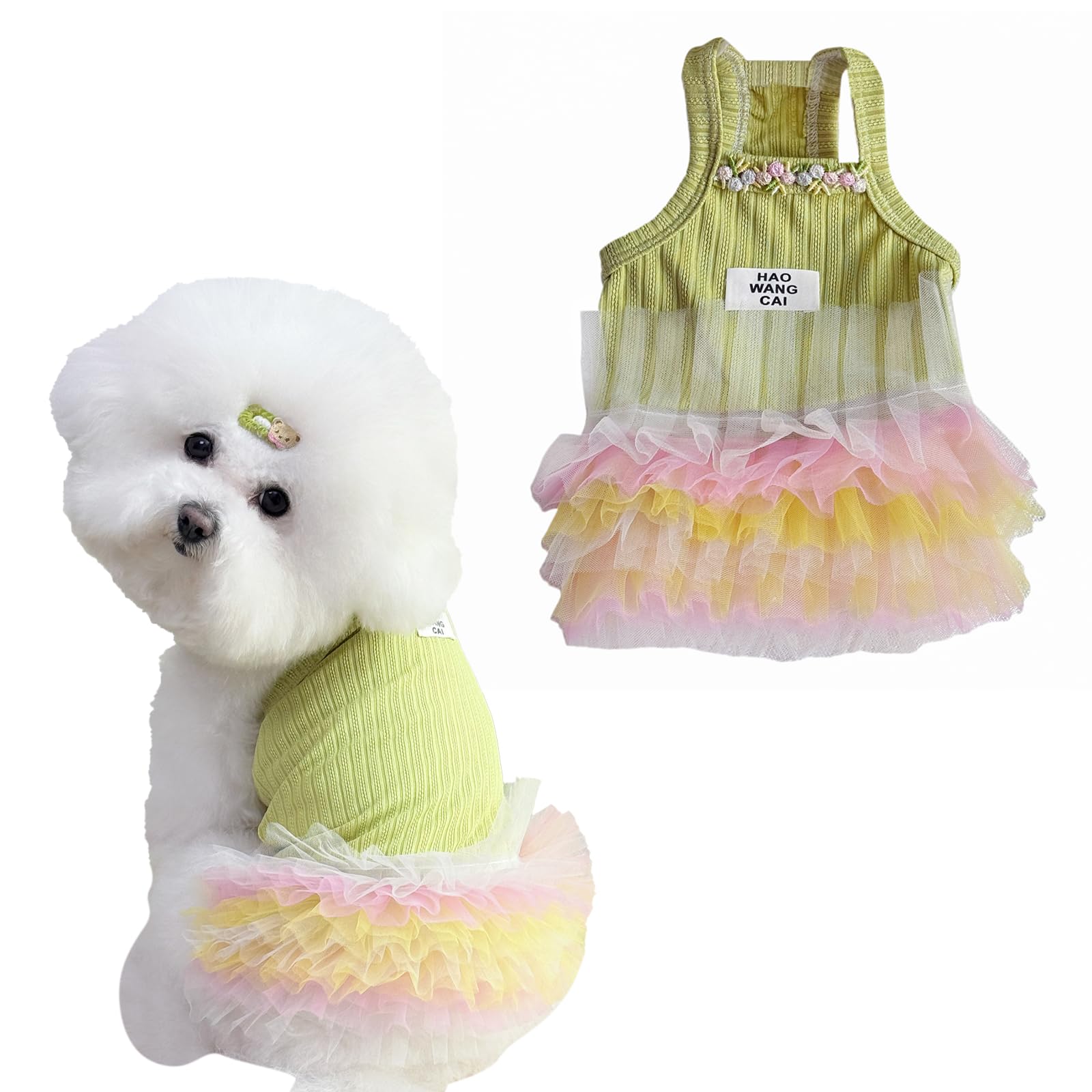 Summer Dog Dresses for Small Dogs – Sleeveless Stretchy Puppy Dress for Girls, Breathable Polyester Pet Clothing for Outdoor Walks & Photo Shoots (Green, Small)