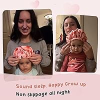Vista 5 de Gorro de satén para dormir para cabello rizado, doble capa, reversible, ajustable, sedoso, para adolescentes, niños pequeños