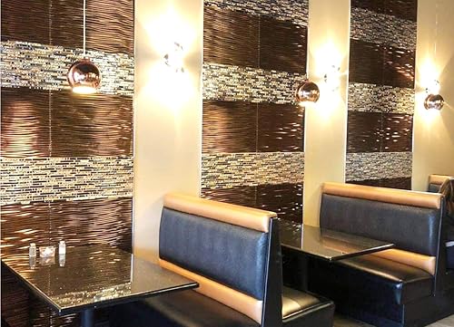 Miniatura 9 de Blujellyfish Azulejos de mosaico de vidrio de cristal de oro rosa entrelazado cromado plateado negro tinta azul mosaico baño cocina chimenea