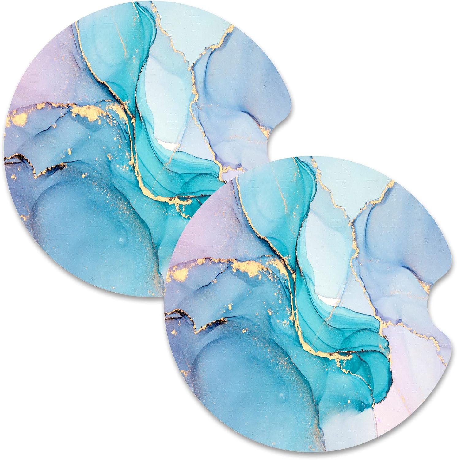 Nipichsha Car Cup Holder Coasters, Car Coasters for Cup Holders, 2 Pack 2.75 in Anti Slip Insert Rubber Mat with A Finger Notch, Cute Auto Interior Accessories for Women Men, Colorful Marble