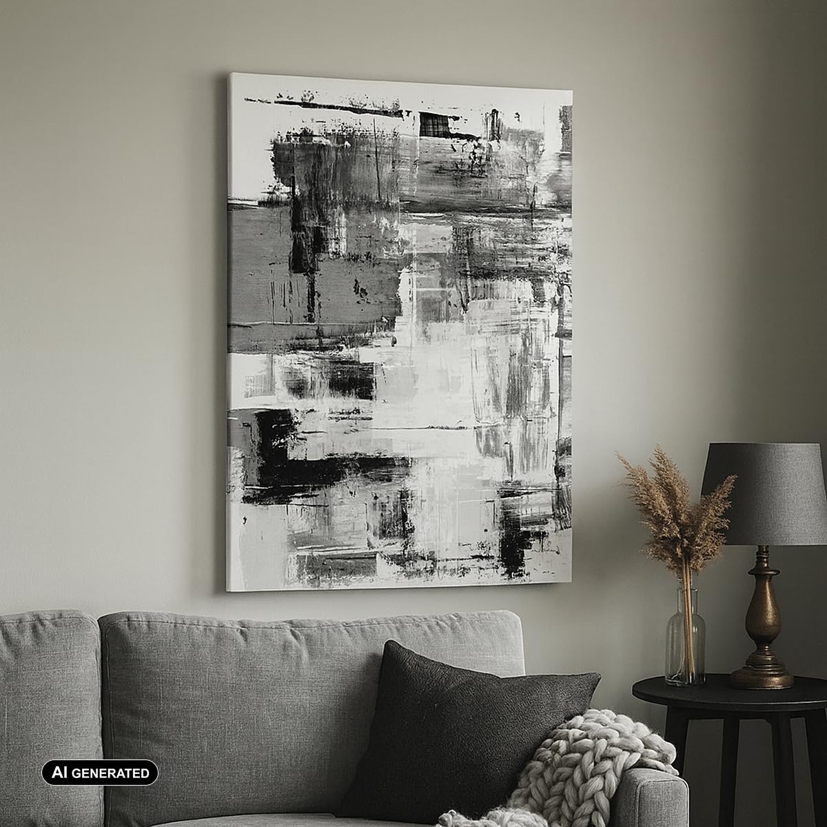 ARTTOR Cuadro Decorativo 70x100 cm Moderno Vertical Abstracto Blanco y Negro - 5192