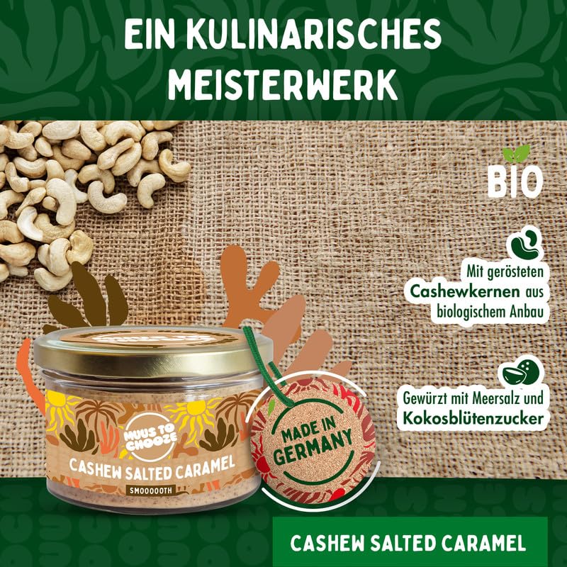 Muus to Chooze - Cashew Salted Caramel Brotaufstrich 6x180g – Aufstrich Vegan, Bio & Zusatzstofffrei – Mit Cashews, Kokosblütenzucker & Meersalz – Geschmeidige Textur – Ideal als Snack & Topping