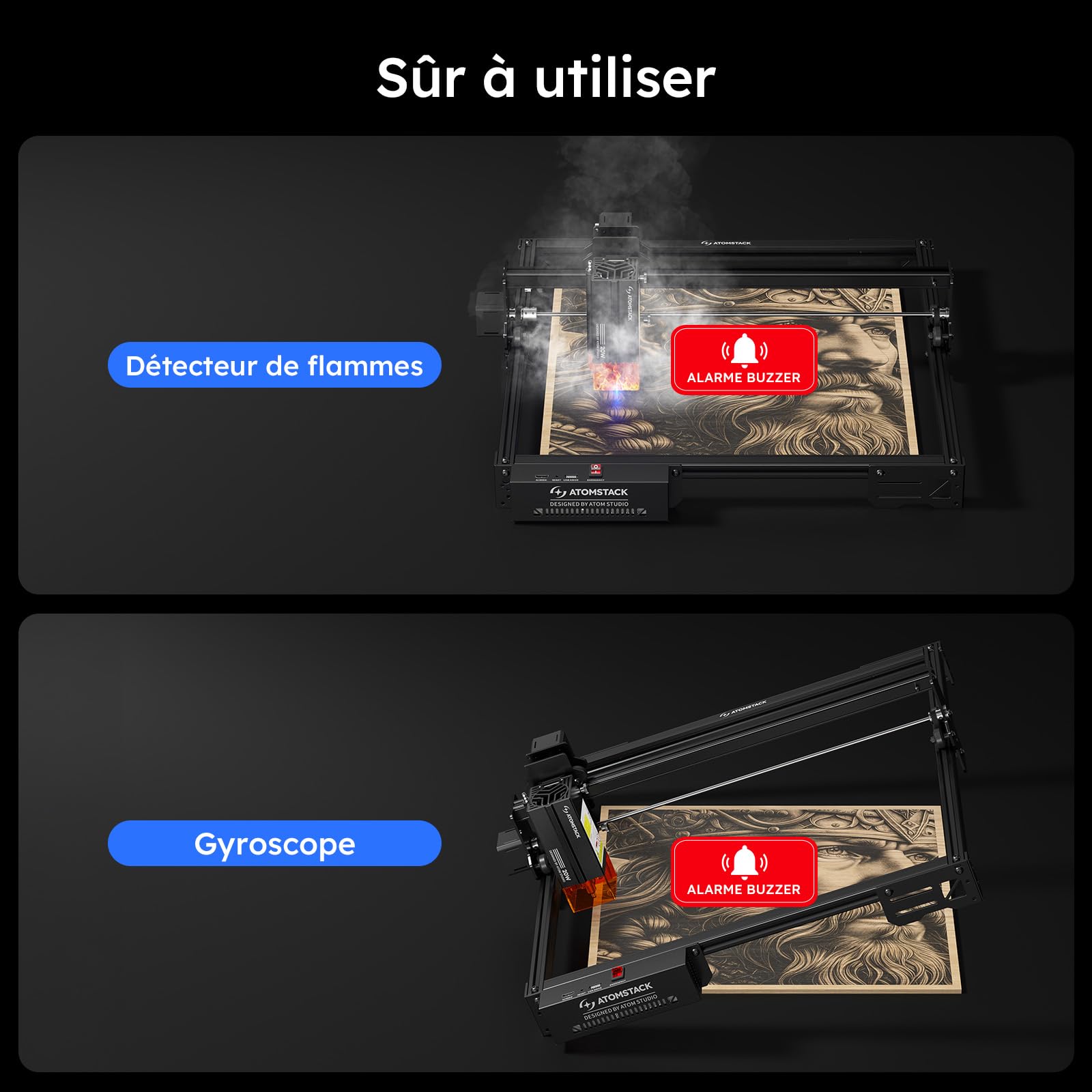 ATOMSTACK SWIFT A20 PRO V2 20W Graveur Laser Zone de Gravure : 410×380 mm Découpeur Laser de Haute Précision Pour Cadeaux Personnalisés Bois Acrylique Cuir (SWIFT A20 PRO V2 20W Noir)