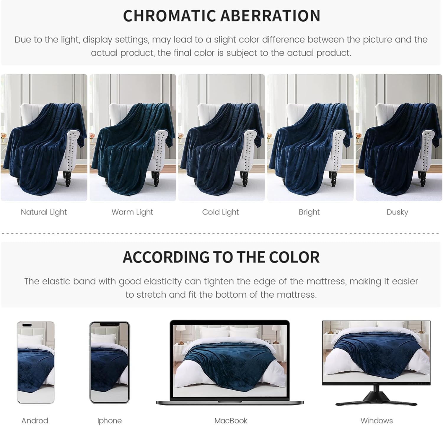 BOURINA Fleece Blanket Flannel Throw Blanket (Navy,Throw Size) Lightweight Cozy Microfiber Blanket for Sofa, Couch, Bed, Camping, Travel, 50x60 inches - Image 7