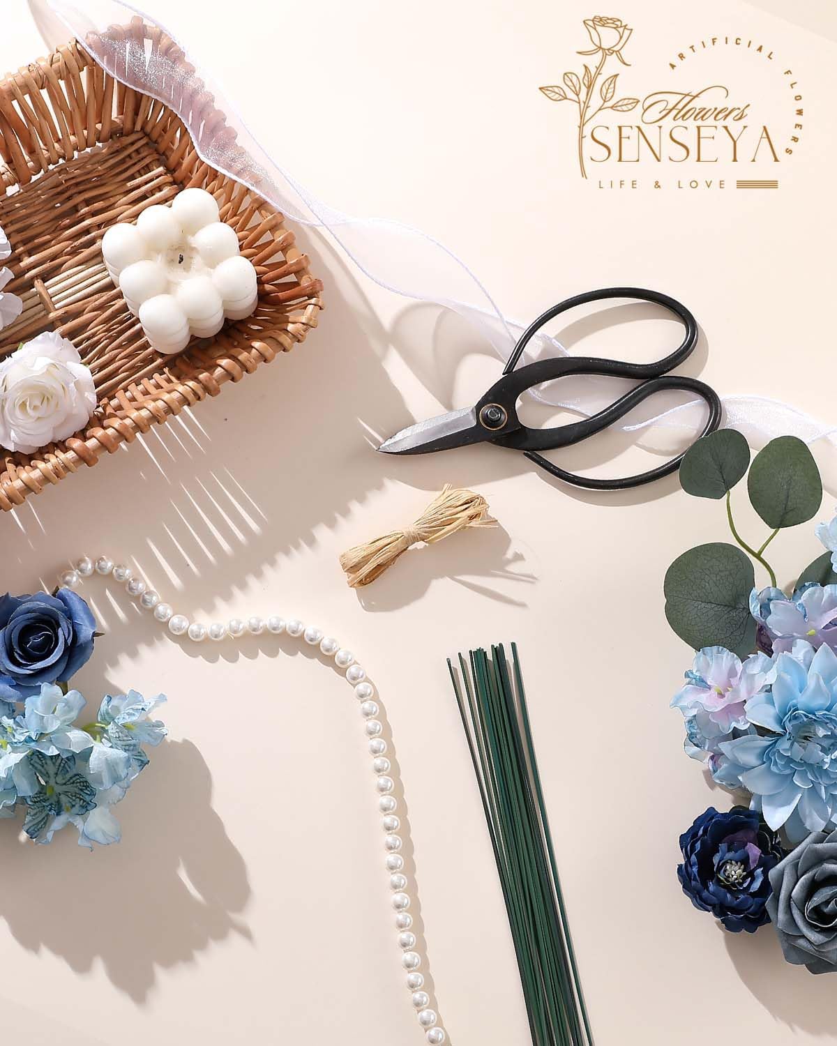 Senseya Artificial Flowers Combo Box for Decoration,Silk Mix Fake Flowers with Stems DIY Wedding Bouquets,Artificial Flowers Bulk Box Set Home Cake Decor (Blue) - Image 7