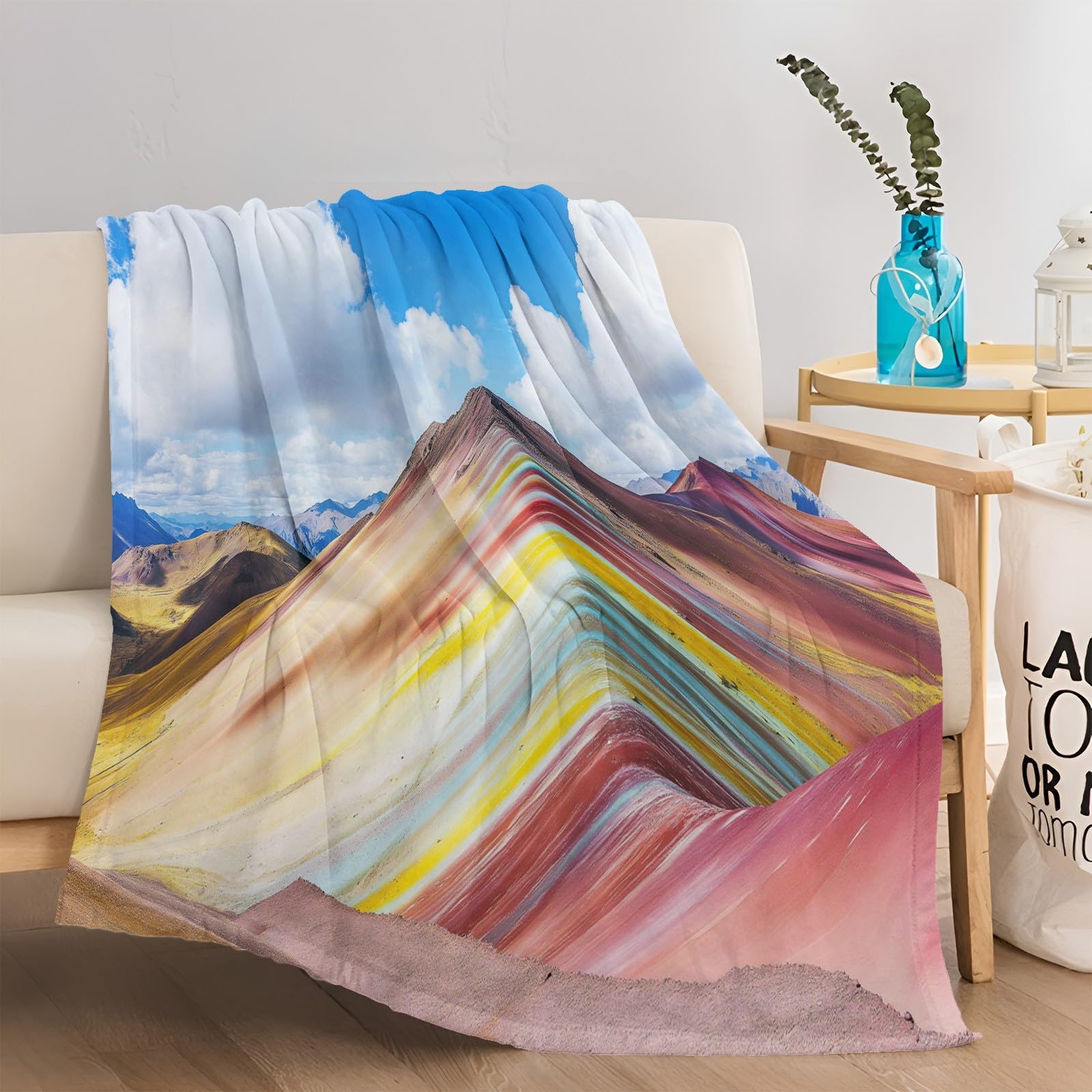 Générique Couverture Polaire 180x200 cm Andes Péruviennes Montagnes Arc Ciel Plaid Couverture Sherpa en Microfibre Douce, Couverture en Flanelle Chaude Et Confortable, 3D Jeté de Canapé