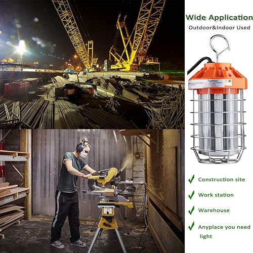 Miniatura 7 de Dephen Luz de trabajo temporal LED de 60 W, 8400 lúmenes, luces de construcción, 5000 K, luz de trabajo LED con gancho, luces temporales colgantes