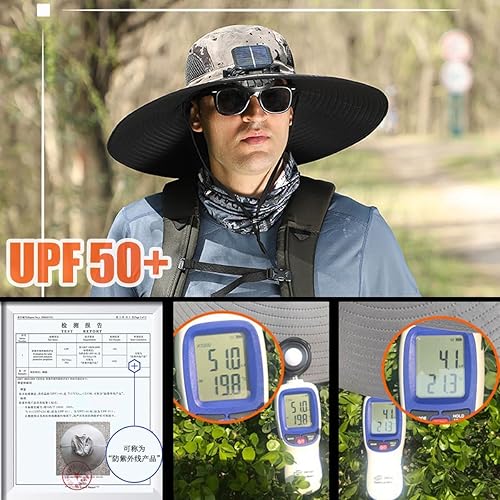 Miniatura 3 de Ventilador solar de ala ancha para pesca al aire libre, con carga solar y USB, protector solar con ventilador, sombrero de ventilador solar Upf50+