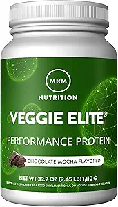 MRM Nutrition Veggie Elite Performance Protein | Chocolate Mocha Flavored| Plant-Based Protein| Easy to Digest | with BCAAs| Vegan + Gluten-Free | Clinically Tested| Digestive enzymes | 30 Servings