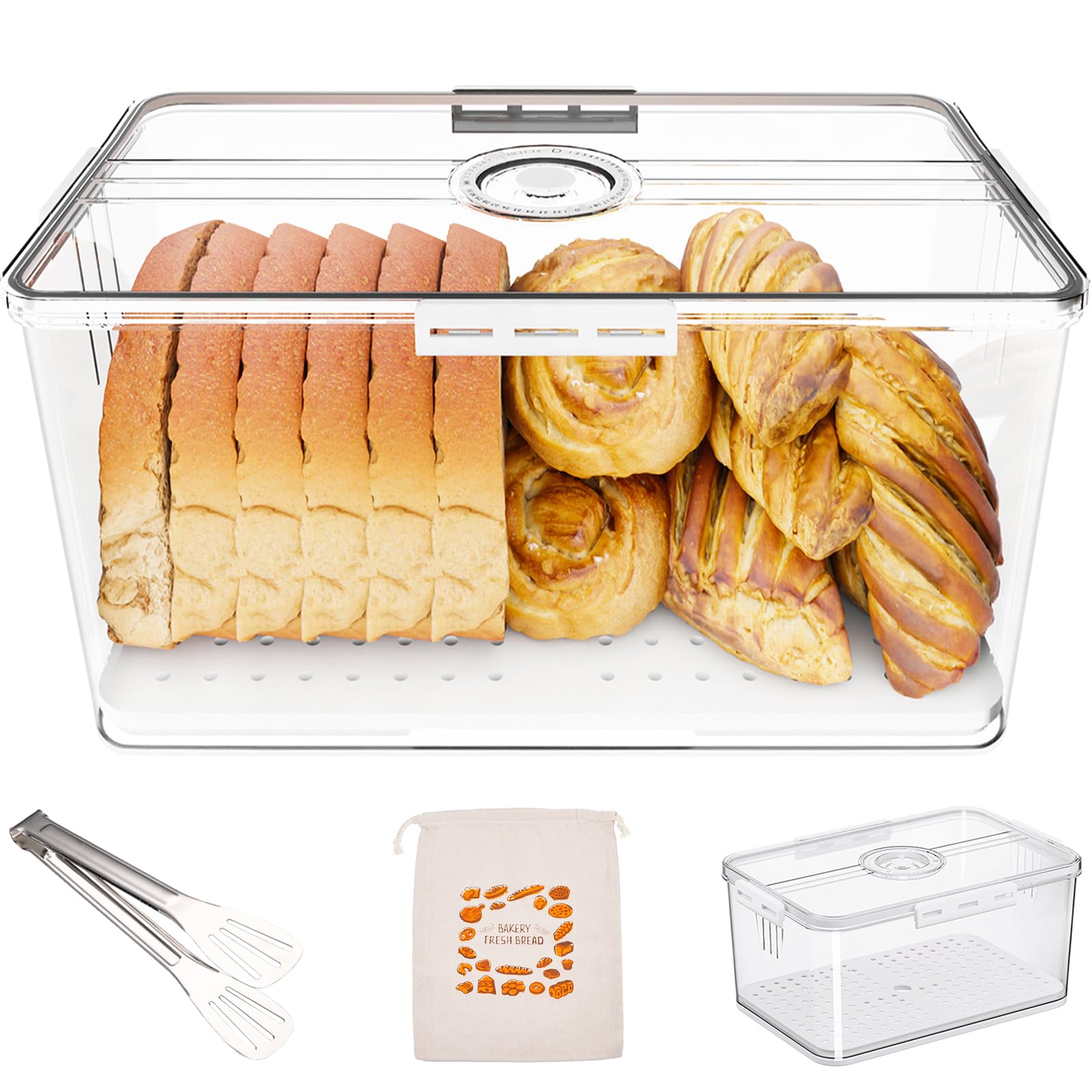 Amazon.com: Bread Box for Kitchen Counter Airtight with Bread Bag ...