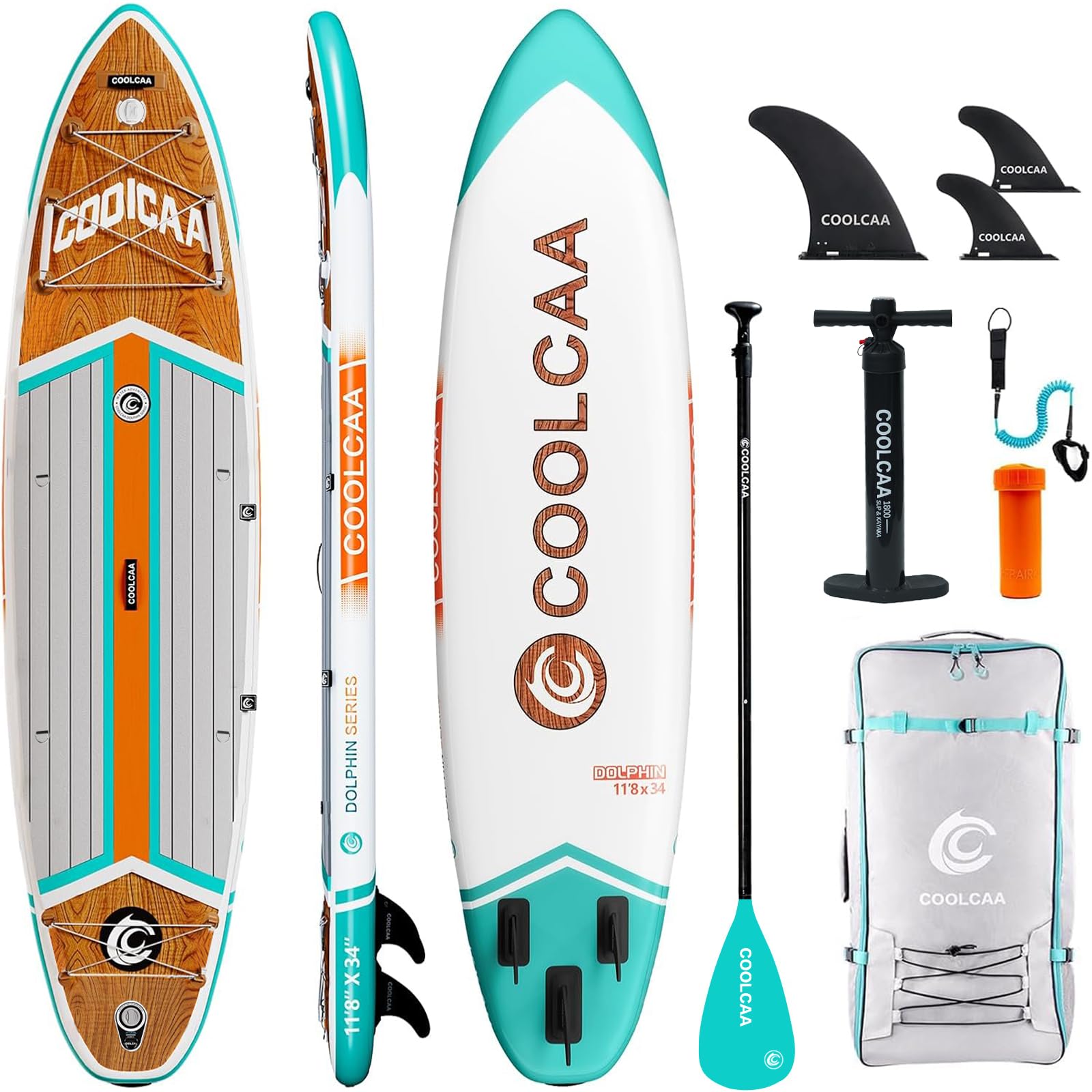 COOLCAA SUP Board, 355cm (Extra Groß) Stand Up Paddling Board, Aufblasbares Stand-Up Paddle Board mit 86cm Extra Breit, Fishing Paddleboard mit Zubehör & Tragetasche für Adults, 222 kg