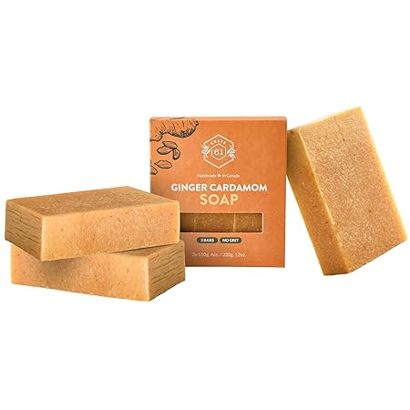 Crate 61 Organics, Handmade in Canada, Plant Based Natural Bar Soap Cold Pressed For Face & Body, w/Premium Essential Oils, For Men & Women 3 Pack (Ginger Cardamom)