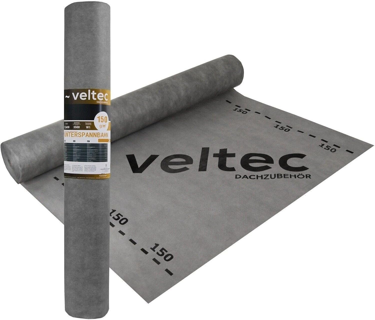 Dachunterspannbahn, Dachfolie, Unterdeckbahn, Dampfsperre, Unterspannbahn 1,5m x 10m,25m,50m Unterdeckbahn VELTEC 150 g/m² Rolle 75m² Dach… (75m² (50m x 1,5m))