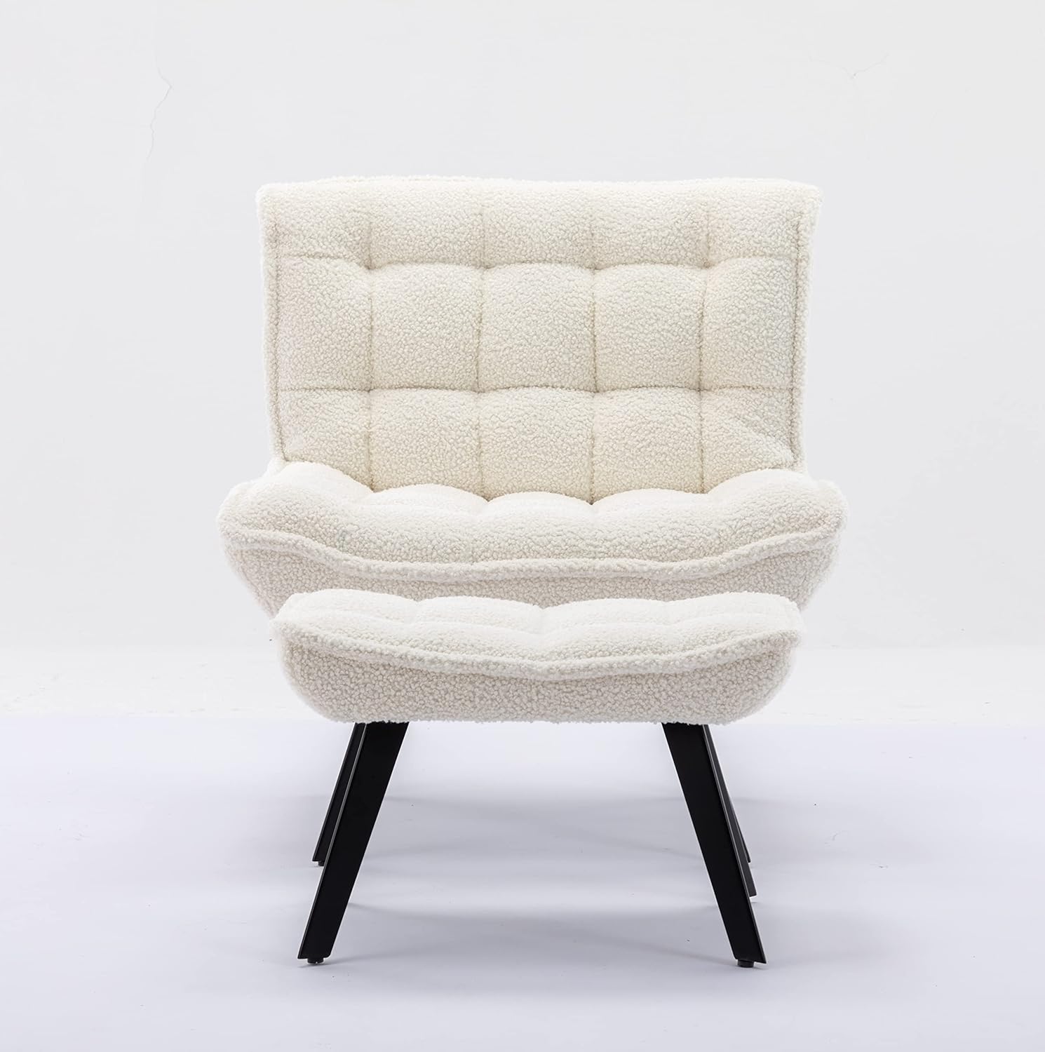 Modern Soft Teddy Fabric Tub Chair Accent Armchairs Leisure Chair TV Chair Bedroom Chair With Ottoman for Living Room (White)