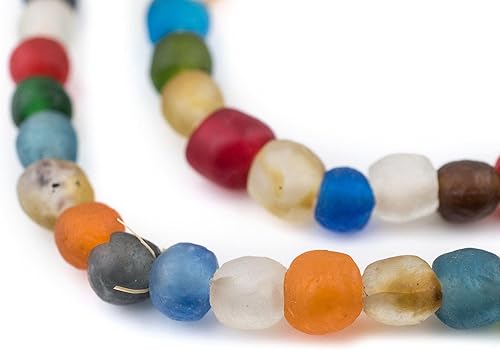 The Bead Chest Cuentas de vidrio reciclado africanas hechas a mano en Ghana, multicolor, 0.354 in, hebra para fabricación de joyas, manualidades y
