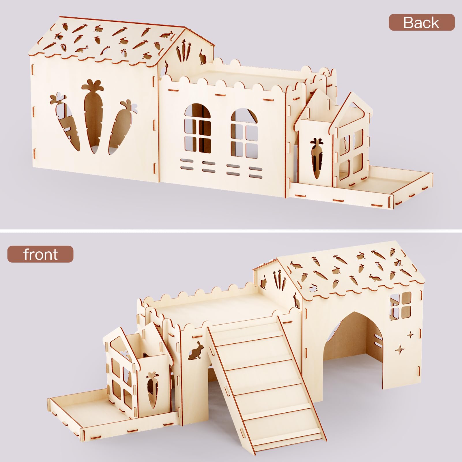 Woiworco Extra Large Rabbit Hideout House, Wooden Bunny Hideout House for Indoor Rabbit Play Houses and Hideouts Hideaway Nut Castle, Spacious Breathable Habitats for and Guinea Pigs Small Animals