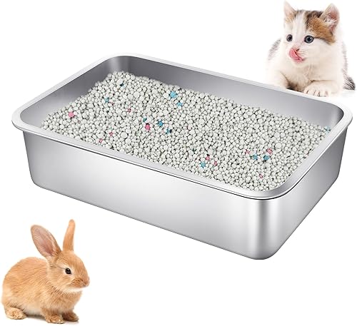 Miniatura 9 de phepetroll Cajas de arena de acero inoxidable 3P para gatos, cajas de arena de metal extra grandes, resistentes para gatos y gatos, sin olor,