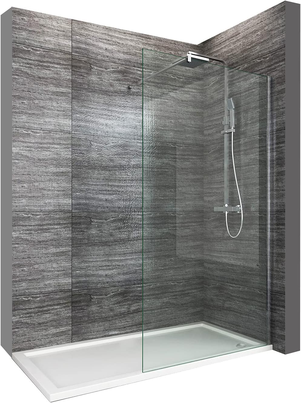 ELEGANT 900mm Walk in Wetroom Shower Enclosure 8mm Easy Clean Glass Shower Screen Panel with 1200x700mm Stone Tray and Waste