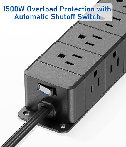 Miniatura 5 de Regleta de alimentación USB C de 30 W, tira de alimentación de enchufe plano ultrafina, 4 lados, 12 tomacorrientes, 1 PD de carga rápida, 2 USB-C, 2