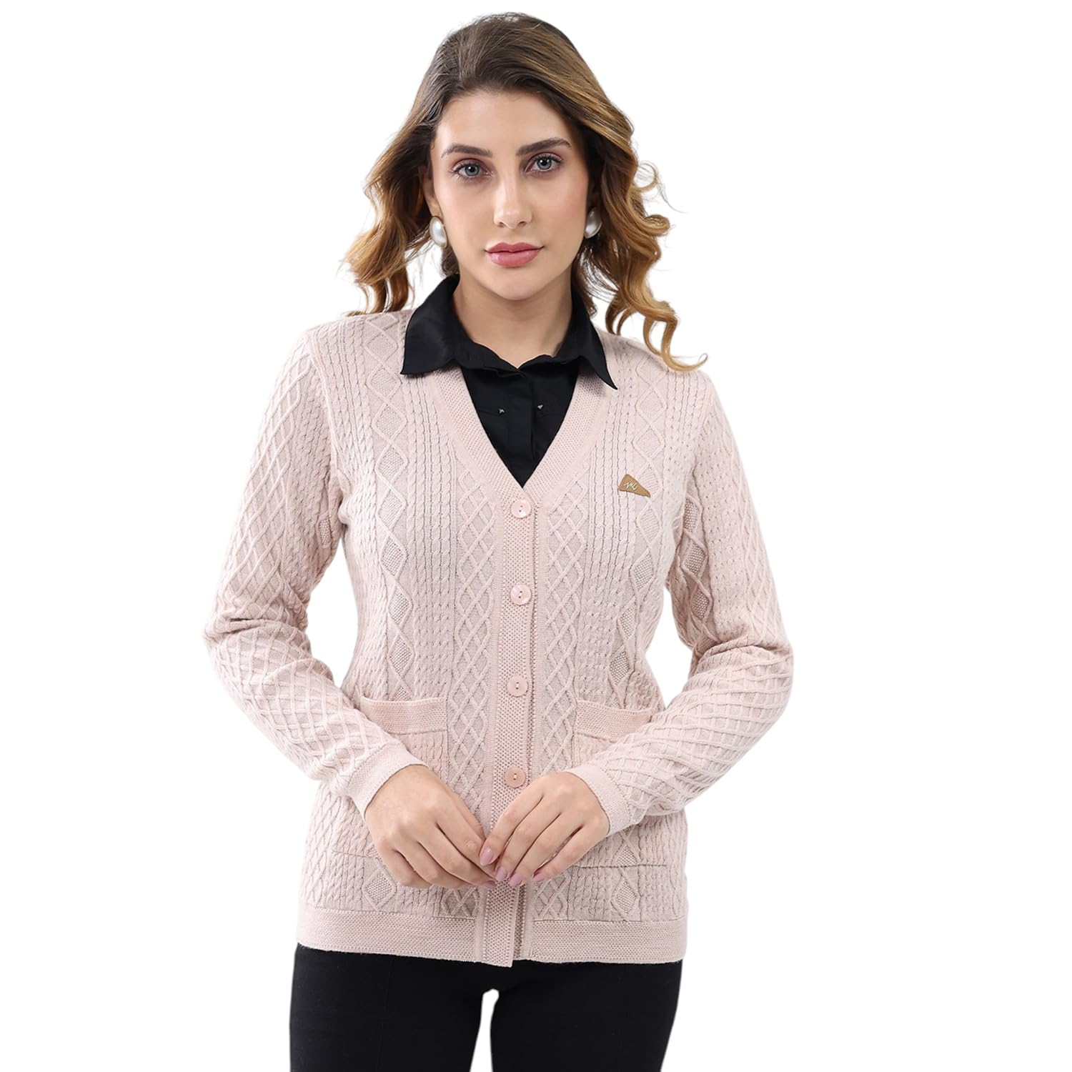 Women's Regular Fit Winter Cardigan | Self Designed V Neck | Full Sleeve Button Closure Stylish Cardigan for Women's-image-48