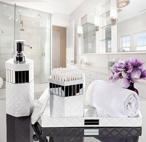 Miniatura 2 de Creative Scents Soporte para Q-Tips con Espejo Acolchado, Soporte Decorativo para Hisopos de Algodón para Tocador de Baño, Frasco con Tapa para