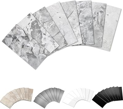 Yipscazo Peel and Stick backsplash 3 x 6 Inches 3D PVC Composite Wall Tile Stick on Backsplash Tile for Kitchen Bathroom, Laundry Room, FireplaceGray Granite, 100 Pieces