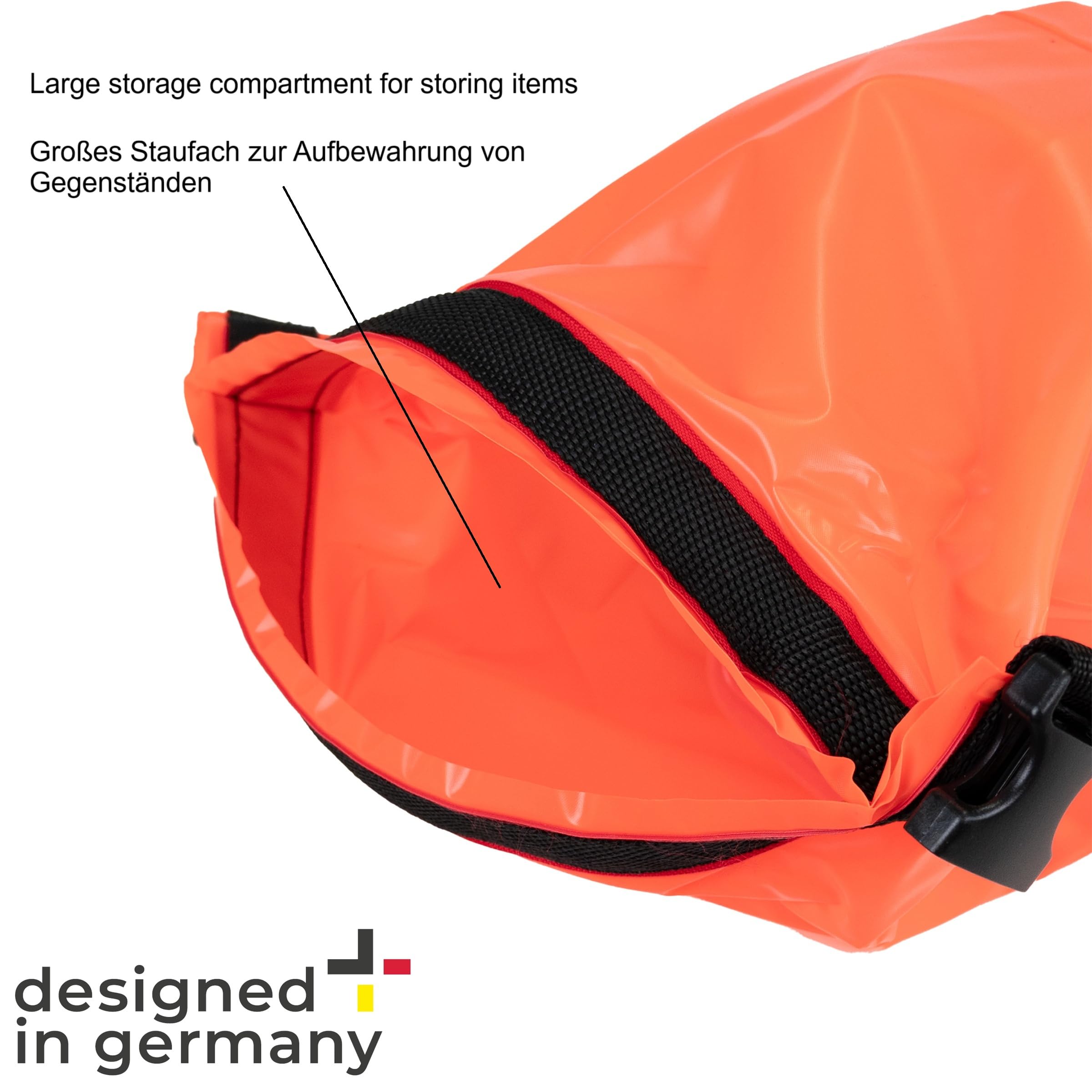 Boa da nuoto - Progettata in Germania - Borsa impermeabile - Sicurezza per nuoto, triathlon, SUP - Il compagno per gli sport acquatici con una capacità di 15 litri, Boa di Segnalazione