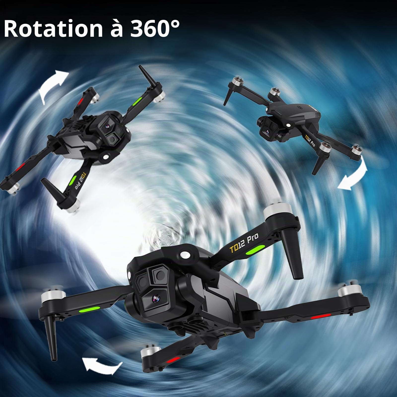 Toladrone TD12PRO Drone avec Caméra 1080P, Drones pour Adultes, Réglage Motorisé à 90°, Résistance au Vent de Niveau 3, Contrôle via Application, Quadricoptère Pliable pour Débutants