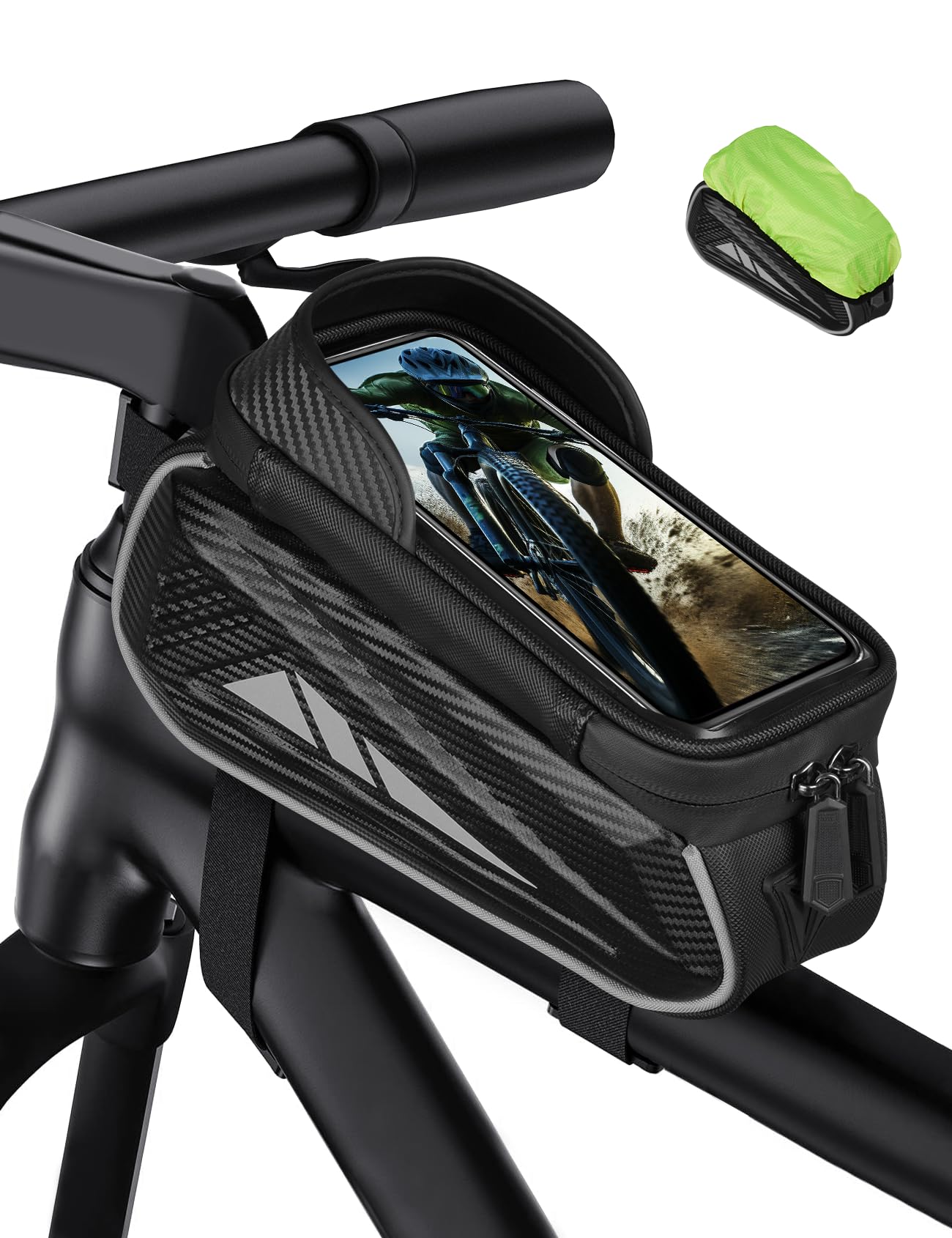 Vitalismo Fahrrad Rahmentasche Wasserdicht Lenkertasche für Smartphones bis zu 6.5 Zoll Handyhalterung Handytasche Oberrohrtasche mit TPU Sensitivem Touchscreen für Montainbikes, Rennrad（Silber）