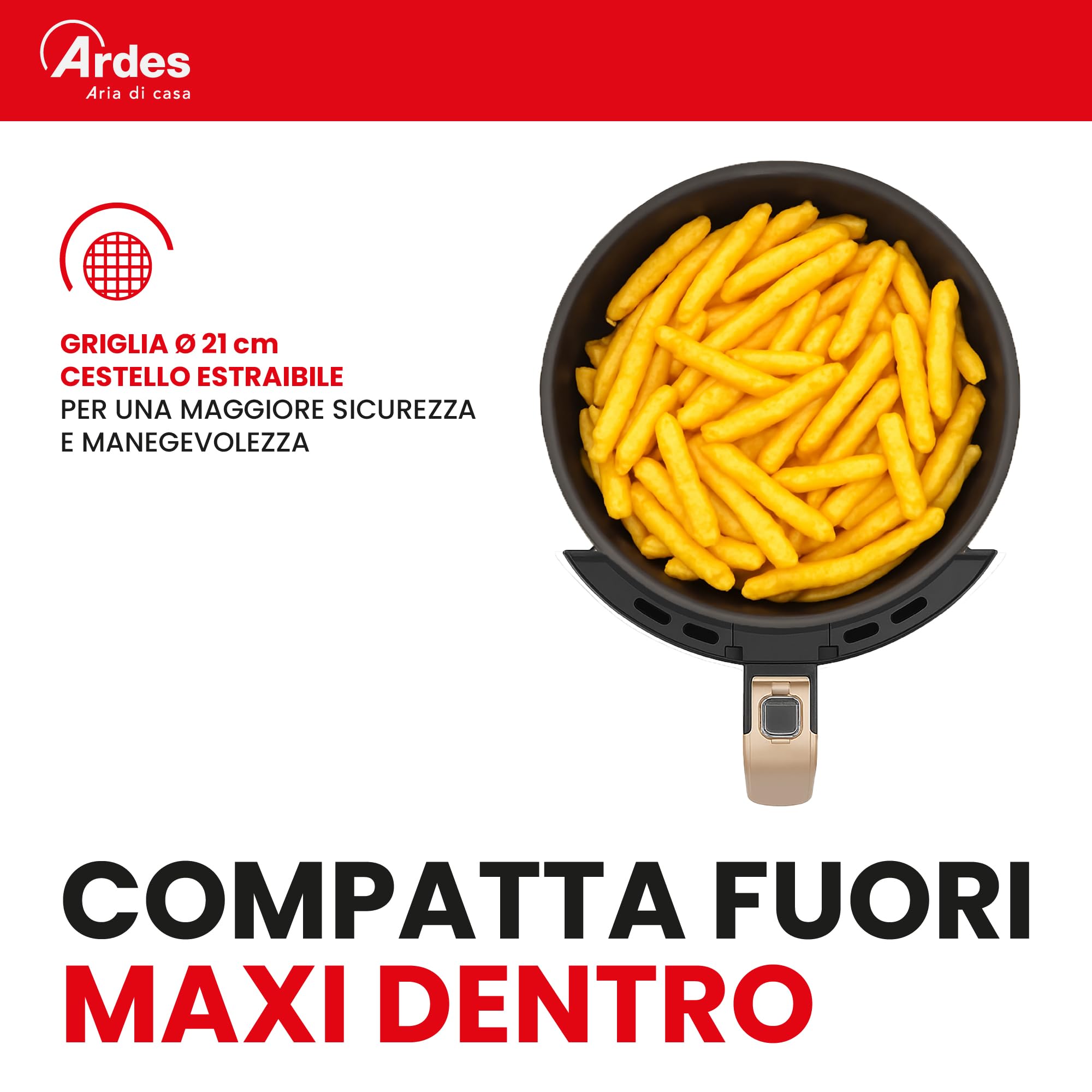 Ardes Eldorada Maxi AR1K33 - Friggitrice ad aria 5 litri - Airfryer con tecnologia Rapid Air - Air fryer 7 in 1, temperatura e timer regolabili, display digitale touch